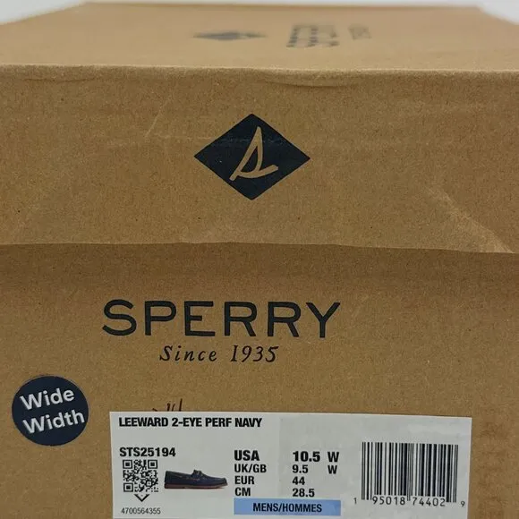 Sperry Top-Sider Leeward 2-Eye Mens Wide Navy Blue Brown Perforated Boat Shoes