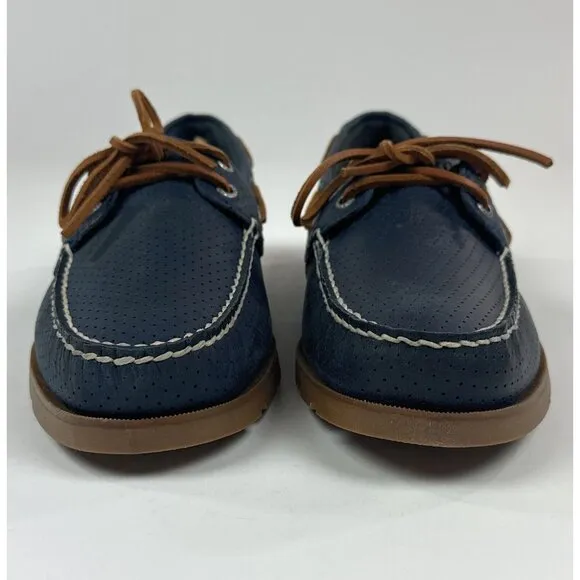 Sperry Top-Sider Leeward 2-Eye Mens Wide Navy Blue Brown Perforated Boat Shoes