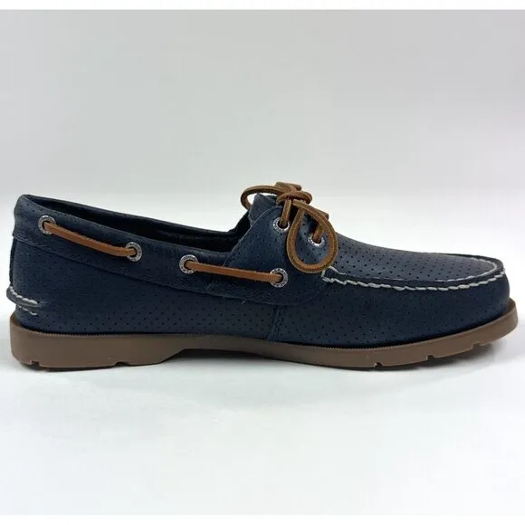 Sperry Top-Sider Leeward 2-Eye Mens Wide Navy Blue Brown Perforated Boat Shoes