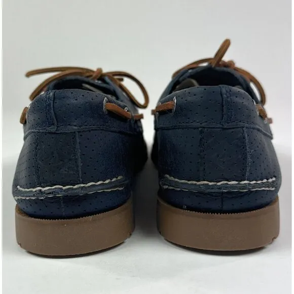 Sperry Top-Sider Leeward 2-Eye Mens Wide Navy Blue Brown Perforated Boat Shoes