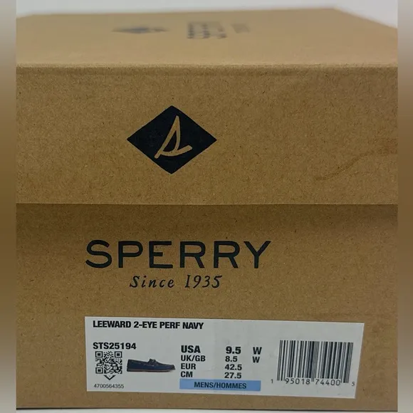 Sperry Top-Sider Leeward 2-Eye Mens Wide Navy Blue Brown Perforated Boat Shoes
