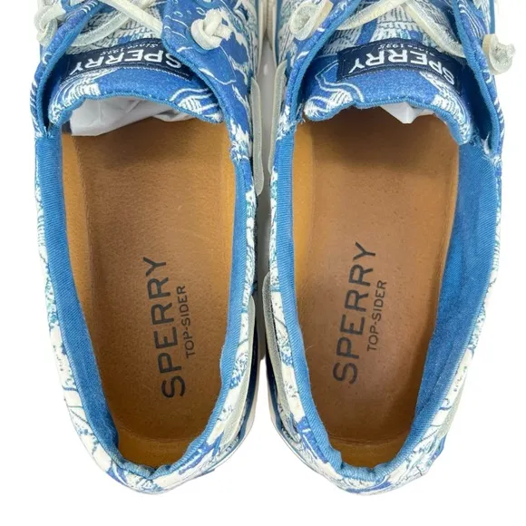 Sperry Top-Sider | Men 10.5 | Blue &amp; White Bahama Coral Print Boat Shoes Slip-On