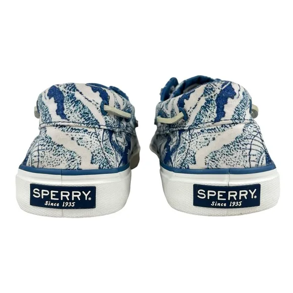 Sperry Top-Sider | Men 10.5 | Blue &amp; White Bahama Coral Print Boat Shoes Slip-On