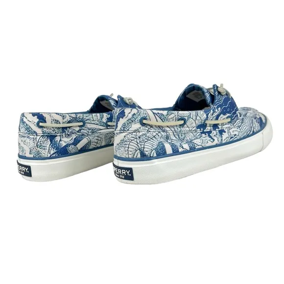 Sperry Top-Sider | Men 10.5 | Blue &amp; White Bahama Coral Print Boat Shoes Slip-On