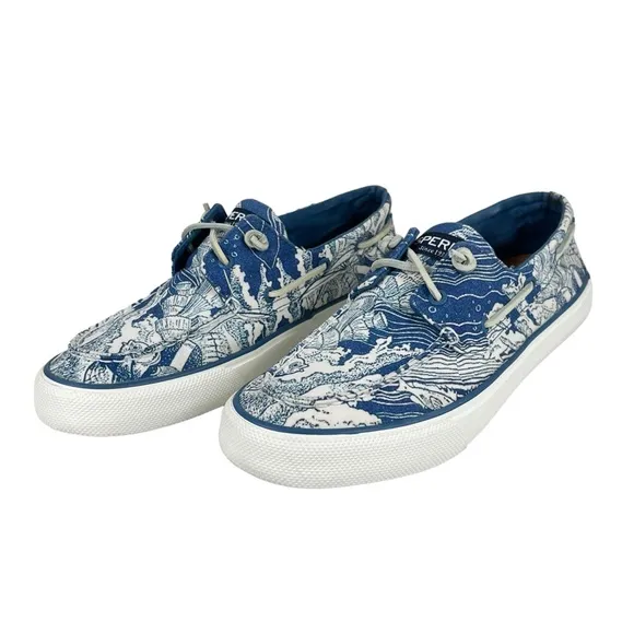 Sperry Top-Sider | Men 10.5 | Blue &amp; White Bahama Coral Print Boat Shoes Slip-On
