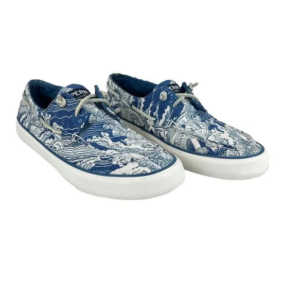 Sperry Top-Sider | Men 10.5 | Blue &amp; White Bahama Coral Print Boat Shoes Slip-On