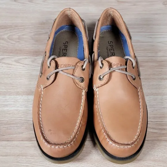 Sperry Top-Sider Shoes Mens Size 10.5 Beige Brown A/O Boat Loafers Leather 2-Eye