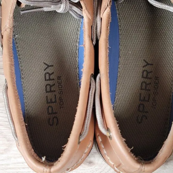 Sperry Top-Sider Shoes Mens Size 10.5 Beige Brown A/O Boat Loafers Leather 2-Eye
