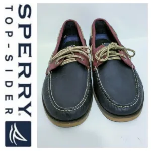 Sperry Top-Sider Two Tone Red &amp; Navy Blue Leather Boat Shoes