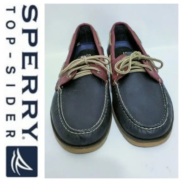 Sperry Top-Sider Two Tone Red &amp; Navy Blue Leather Boat Shoes