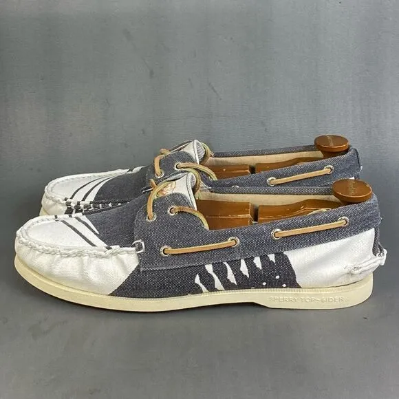 Sperry Top-Spider 2-Eye Hand Painted Rigger Navy/White boat shoes mens size 12