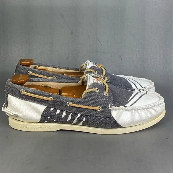 Sperry Top-Spider 2-Eye Hand Painted Rigger Navy/White boat shoes mens size 12