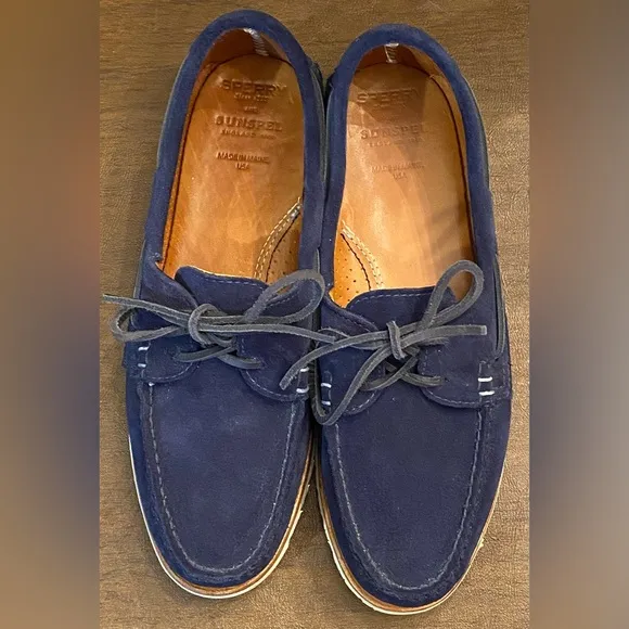 Sperry x Sunspel Men's Authentic Original 2-Eye Navy Suede Boat Shoes — Size 10