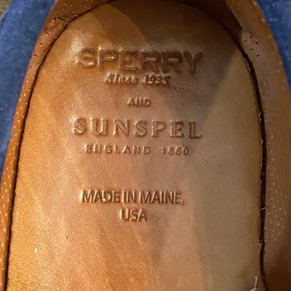 Sperry x Sunspel Men's Authentic Original 2-Eye Navy Suede Boat Shoes — Size 10