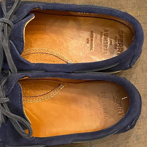 Sperry x Sunspel Men's Authentic Original 2-Eye Navy Suede Boat Shoes — Size 10