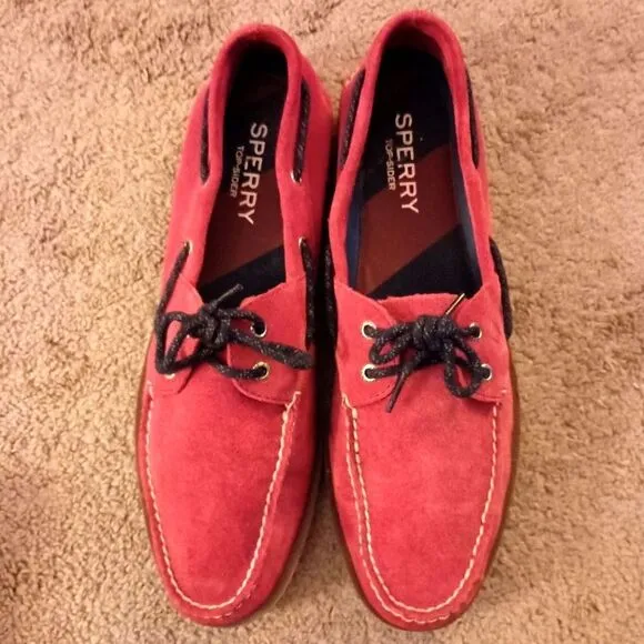 Sperry Men's Leeward 2-Eye Red Suede Boat Shoes Men Size 14 PRE-OWNED