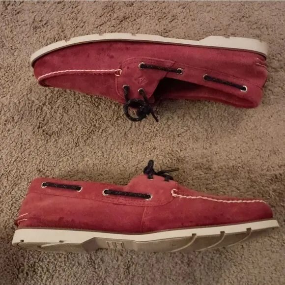 Sperry Men's Leeward 2-Eye Red Suede Boat Shoes Men Size 14 PRE-OWNED