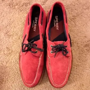Sperry Men's Leeward 2-Eye Red Suede Boat Shoes Men Size 14 PRE-OWNED