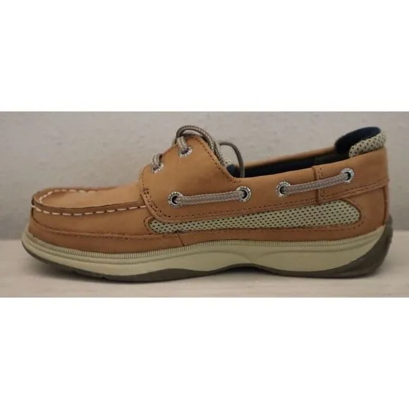 Sperry YB46122A Unisex Kids' Sz 2M Dark Tan/Navy Leather Lanyard Boat Shoes