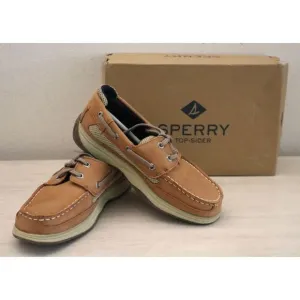 Sperry YB46122A Unisex Kids' Sz 2M Dark Tan/Navy Leather Lanyard Boat Shoes