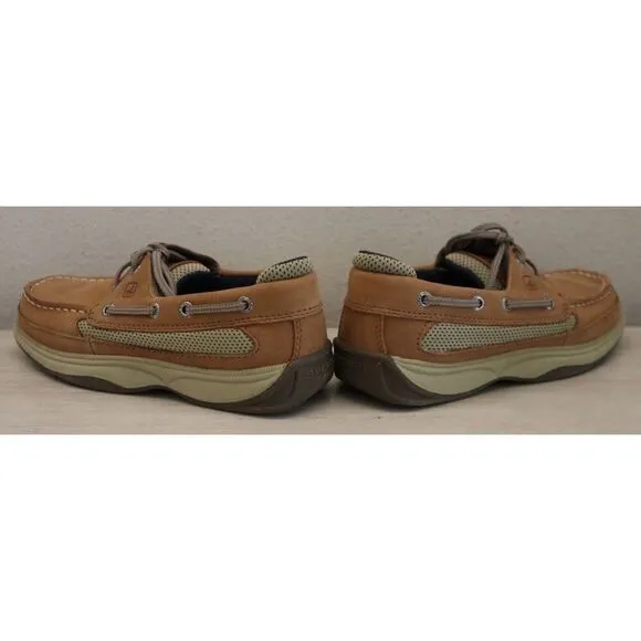Sperry YB46122A Unisex Kids' Sz 2M Dark Tan/Navy Leather Lanyard Boat Shoes