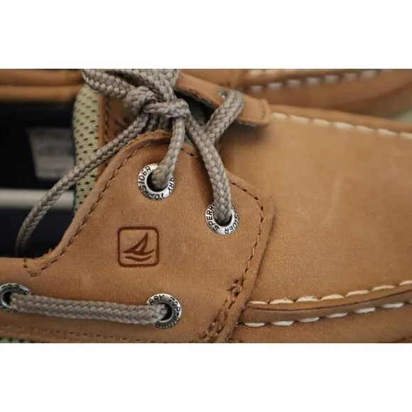 Sperry YB46122A Unisex Kids' Sz 2M Dark Tan/Navy Leather Lanyard Boat Shoes