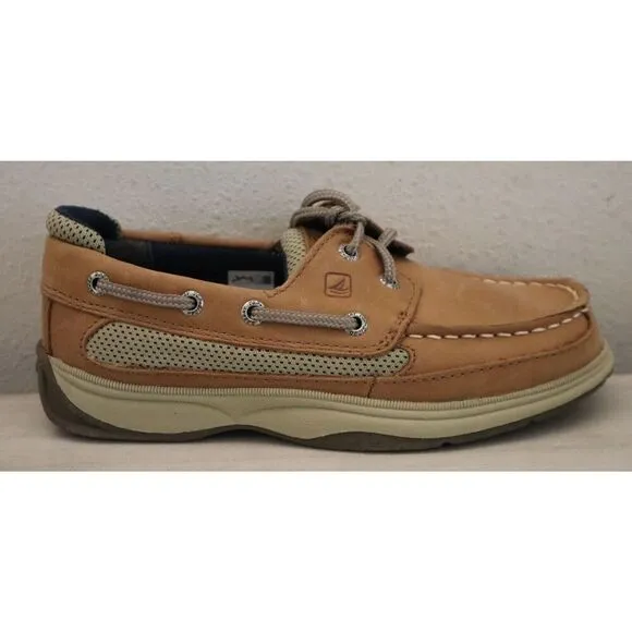 Sperry YB46122A Unisex Kids' Sz 2M Dark Tan/Navy Leather Lanyard Boat Shoes