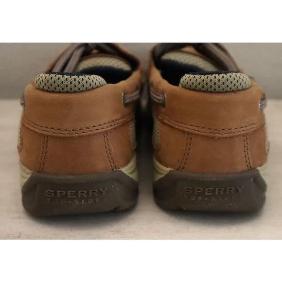 Sperry YB46122A Unisex Kids' Sz 2M Dark Tan/Navy Leather Lanyard Boat Shoes