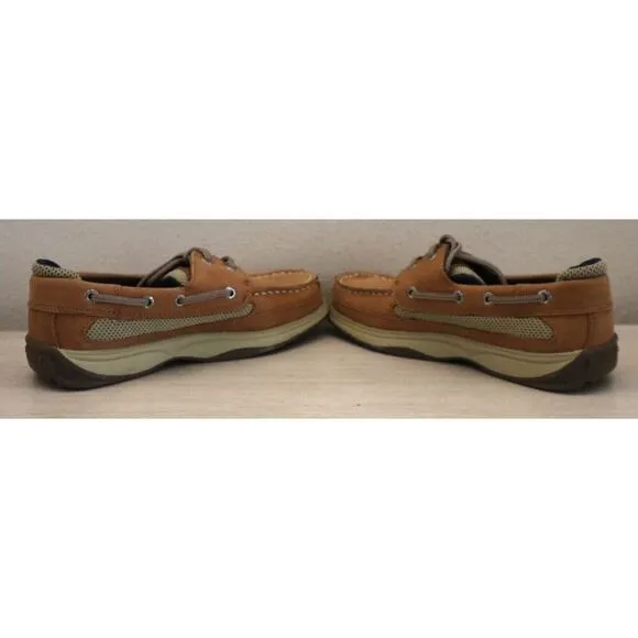 Sperry YB46122A Unisex Kids' Sz 2M Dark Tan/Navy Leather Lanyard Boat Shoes