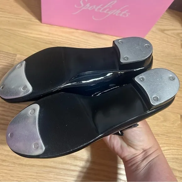 Spotlights Black Tap Shoes NEW Sz 3 Patent Leather Kids Youth