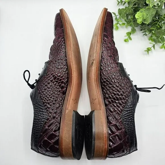 Stacy Adams Garelli Shoes Men's 9W Black Red Oxfords Leather Gator Print 25116
