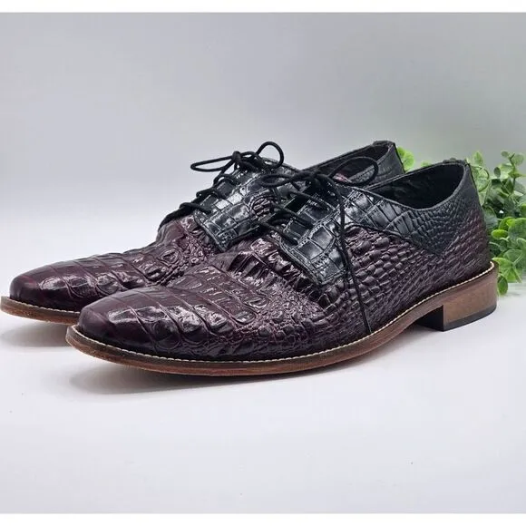 Stacy Adams Garelli Shoes Men's 9W Black Red Oxfords Leather Gator Print 25116