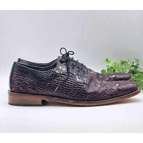 Stacy Adams Garelli Shoes Men's 9W Black Red Oxfords Leather Gator Print 25116