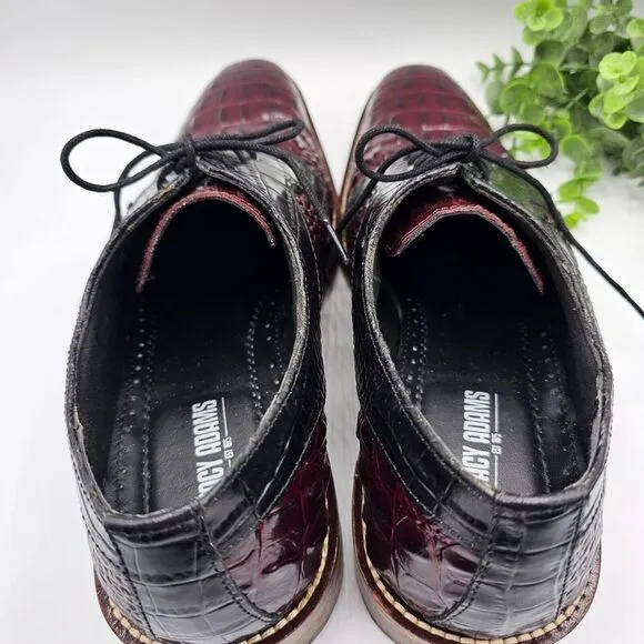 Stacy Adams Garelli Shoes Men's 9W Black Red Oxfords Leather Gator Print 25116
