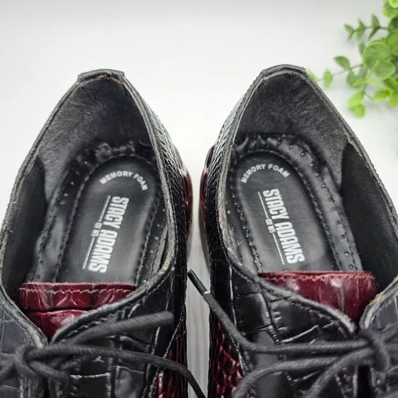 Stacy Adams Garelli Shoes Men's 9W Black Red Oxfords Leather Gator Print 25116