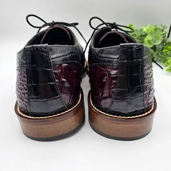 Stacy Adams Garelli Shoes Men's 9W Black Red Oxfords Leather Gator Print 25116