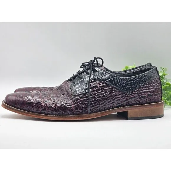 Stacy Adams Garelli Shoes Men's 9W Black Red Oxfords Leather Gator Print 25116