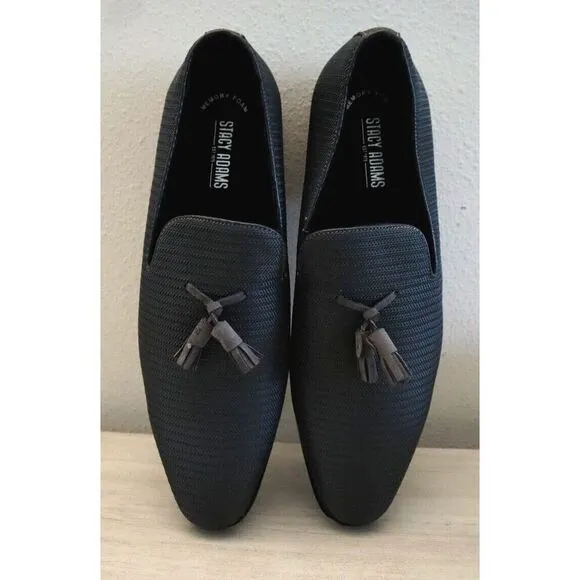 Stacy Adams 25343 Men Sz 9W Gray Tazewell Plain Toe Tassel Slip-On Loafers SIB