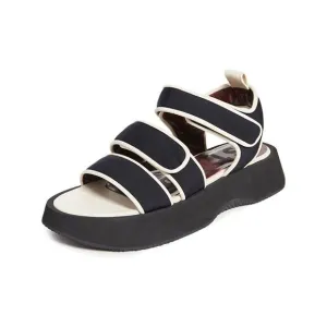STAUD Womens Black White Contrast Pipiing 1&quot; Platform Crew Toe Wedge Sandals 39