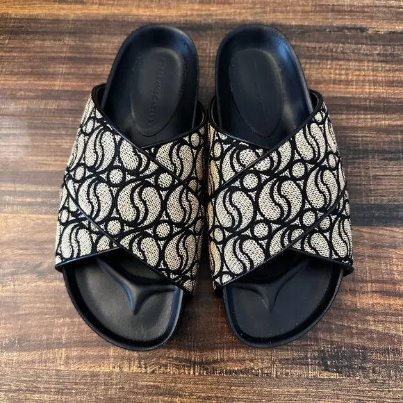 Stella McCartney Black and Cream Sandals with Monogram Pattern