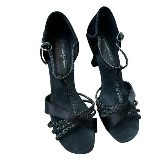 Stephanie Professional Ballroom dancing shoes 3&quot; heel black suede satin 7