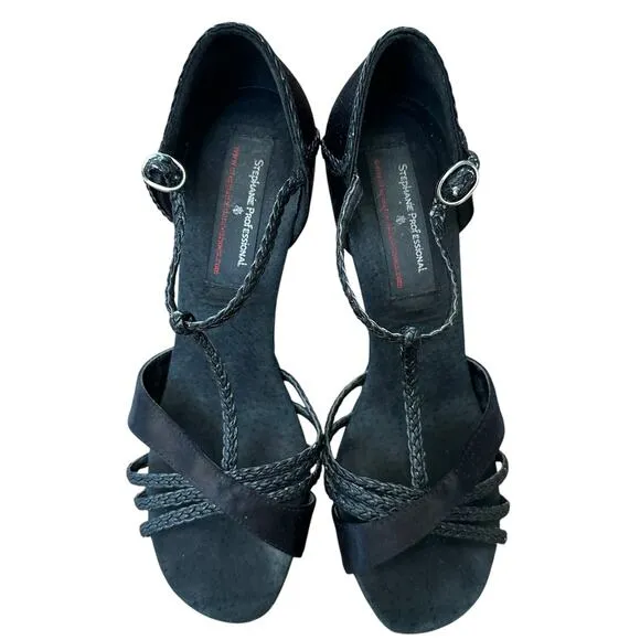 Stephanie Professional Ballroom dancing shoes 3&quot; heel black suede satin 7