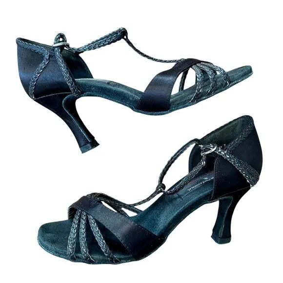 Stephanie Professional Ballroom dancing shoes 3&quot; heel black suede satin 7