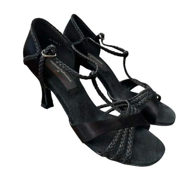 Stephanie Professional Ballroom dancing shoes 3&quot; heel black suede satin 7