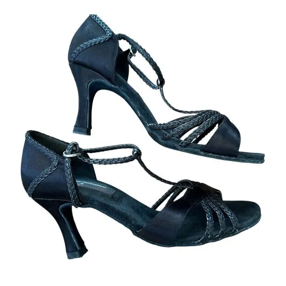 Stephanie Professional Ballroom dancing shoes 3&quot; heel black suede satin 7