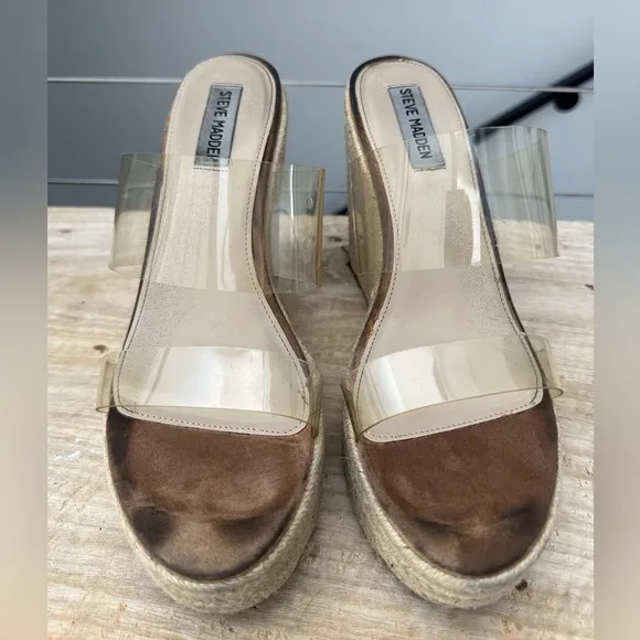 Steve Madden clear Sunrise Wedge Sandals for Women Wrapped Wedge heel formal 9