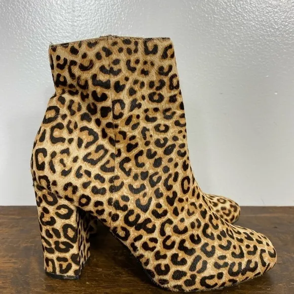Steve Madden “Pixie” leather calf hair leopard print booties
