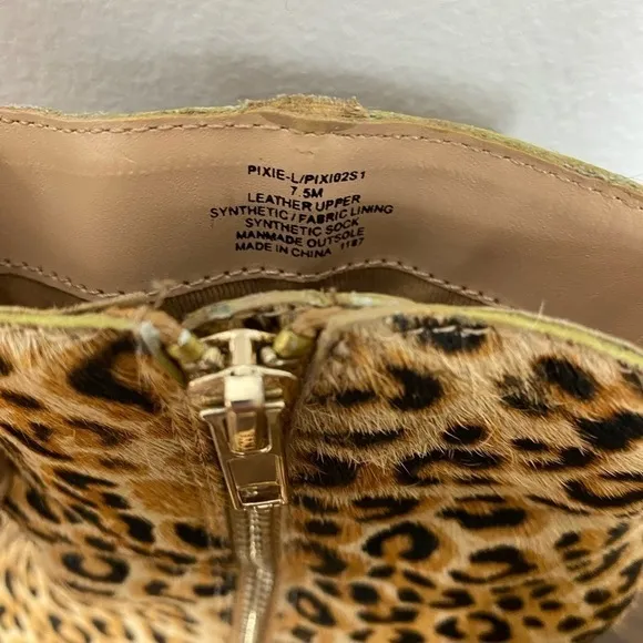 Steve Madden “Pixie” leather calf hair leopard print booties