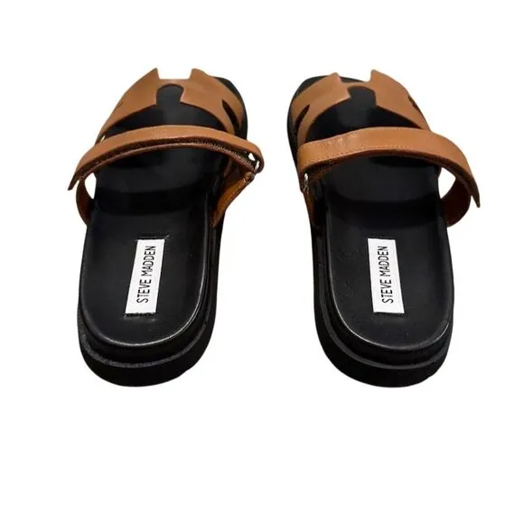 Steve Madden Women's Velcro Closure Slide Sandals Brown Size 9.5 Casual