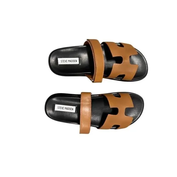 Steve Madden Women's Velcro Closure Slide Sandals Brown Size 9.5 Casual